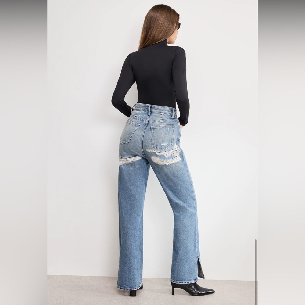 Good American Distressed Light Blue Straight Leg Jeans - Picture 11 of 13